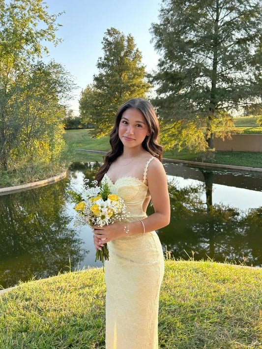 Spaghetti Straps Sweetheart Neck Sleeveless Lace Long Prom Dress Bridesmaid Dress TP2435