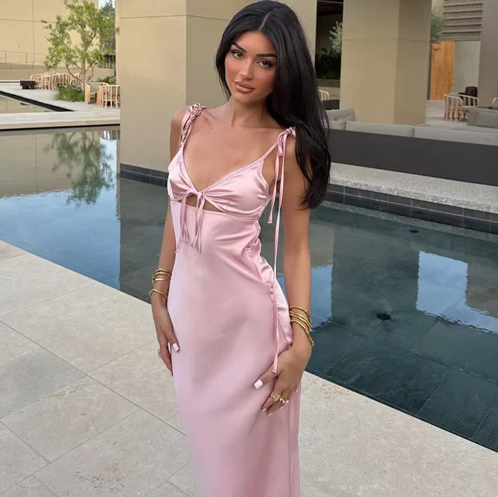 Spaghetti Strap Deep V Neck Satin Mermaid Long Prom Dress Evening Dress TP2445