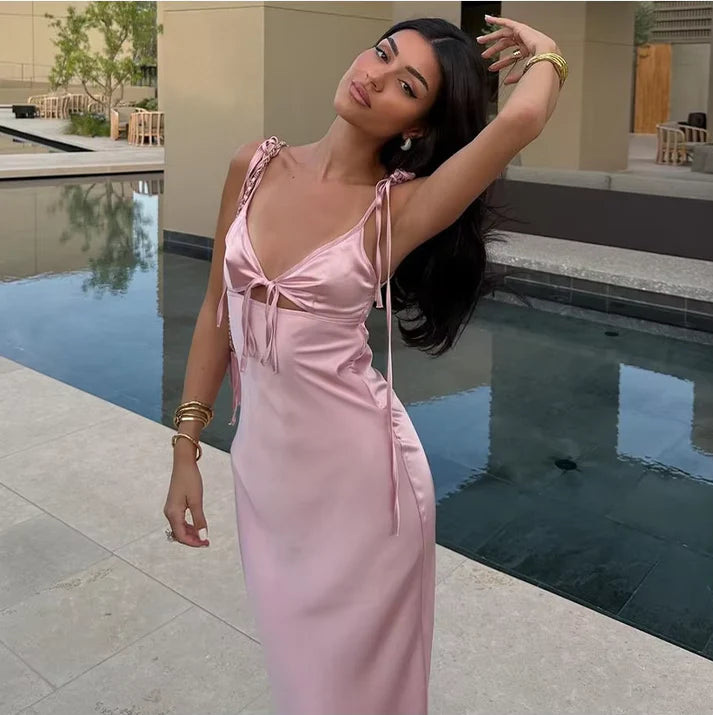 Spaghetti Strap Deep V Neck Satin Mermaid Long Prom Dress Evening Dress TP2445