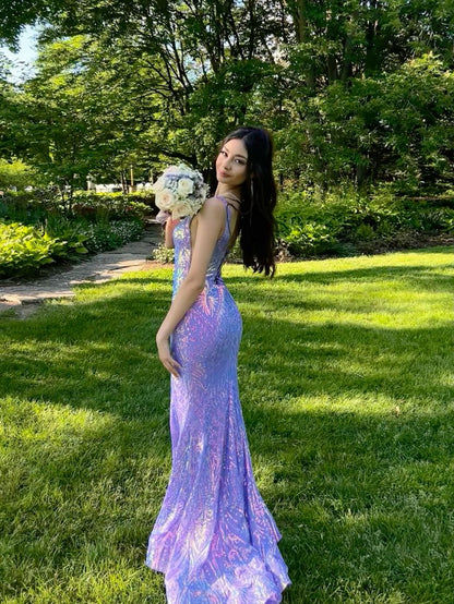 Gorgeous Purple Strap Mermaid Long Prom Dress Evening Gown TP2447