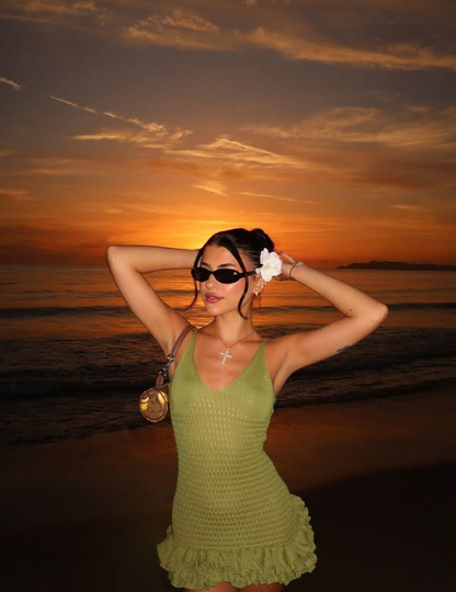 Chic Knit Green Spaghetti Strap Deep V Neck Sleeveless Mini Party Dress Homecoming Dress TP2462