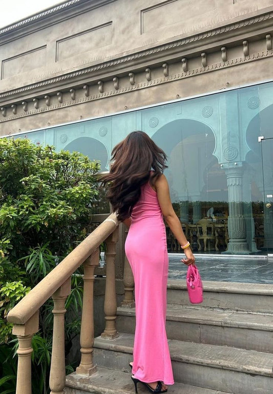 Elegant Pink Strap Mermaid Bodycon Long Prom Dress Evening Dress TP2476