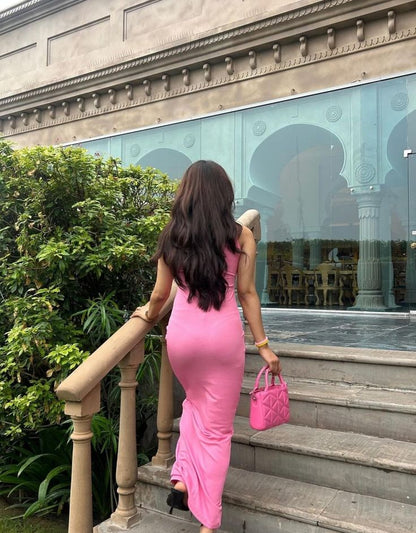 Elegant Pink Strap Mermaid Bodycon Long Prom Dress Evening Dress TP2476