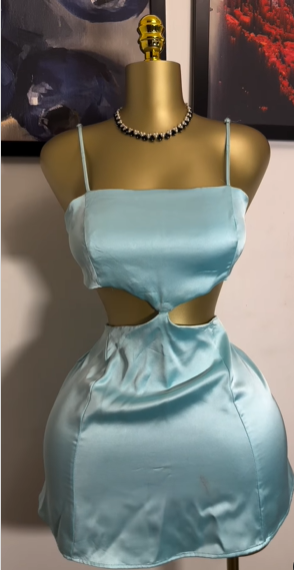 Chic Green Spaghetti Strap Waist Cutout Satin Backless Short Party Dress Homecoming Dress TP2478