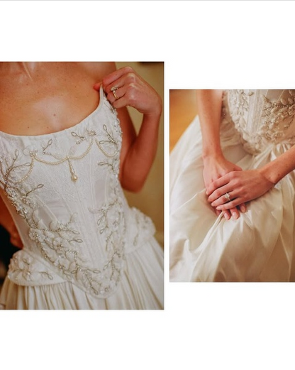 Vintage Ivory Strapless A-Line Wedding Dress with Train TP2484