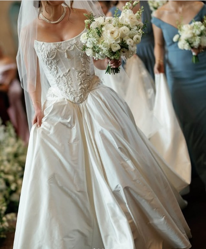 Vintage Ivory Strapless A-Line Wedding Dress with Train TP2484