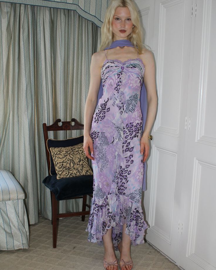 Charming Purple Spaghetti Strap Sleeveless Mermaid Chiffon Long Prom Dress Party Dress TP2491