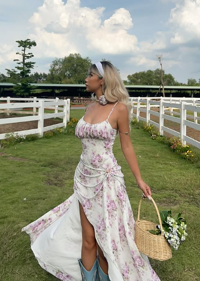 Printed Spaghetti Strap Sleeveless Chiffon High Low Prom Dress Party Dress TP2495