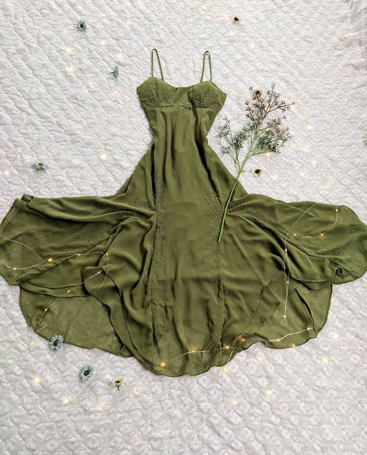 Soft Classic Strapless Sleeveless A-Line Green Beaded Chiffon Ball Gown Evening Dress TP2502