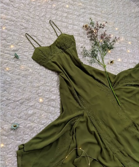 Soft Classic Strapless Sleeveless A-Line Green Beaded Chiffon Ball Gown Evening Dress TP2502