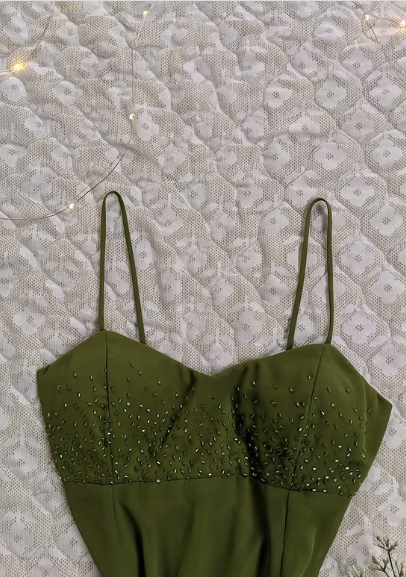 Soft Classic Strapless Sleeveless A-Line Green Beaded Chiffon Ball Gown Evening Dress TP2502