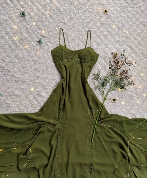 Soft Classic Strapless Sleeveless A-Line Green Beaded Chiffon Ball Gown Evening Dress TP2502