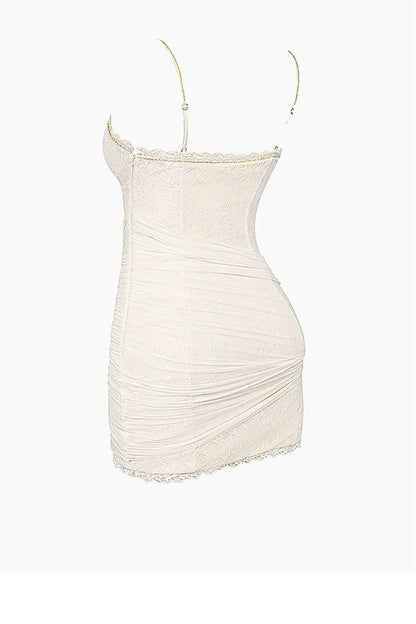 Sexy Lace Suspender Ivory V-Neck Bodycon Short Prom Dress Party Dress TP2504