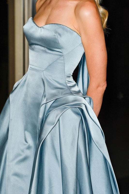 Elegant Sweetheart Neck Strapless Satin A-Length Knee-Length Formal Prom Dress Evening Gown TP2556