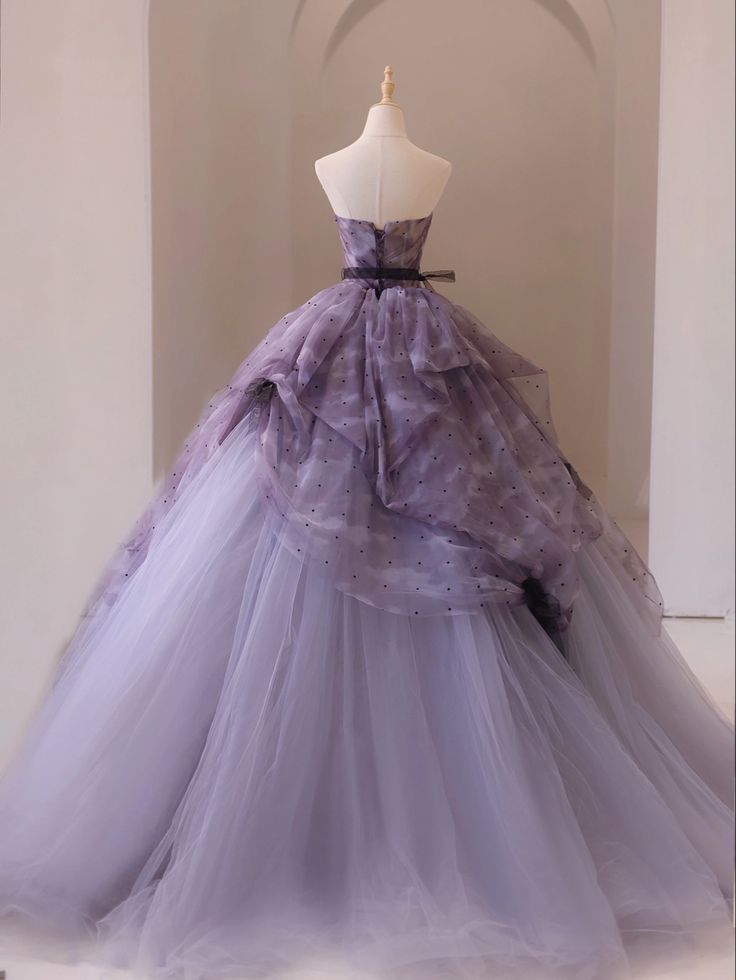 Dreamy Purple A-line Strapless Tulle Long Prom Dress Princess Dress TP2564