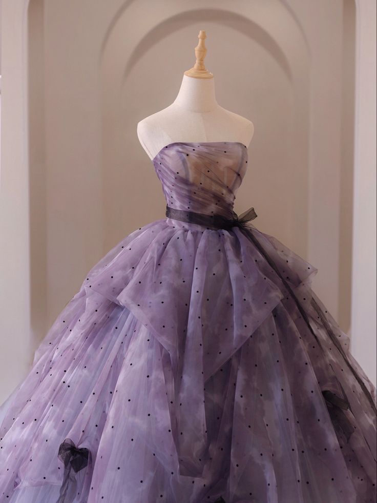 Dreamy Purple A-line Strapless Tulle Long Prom Dress Princess Dress TP2564