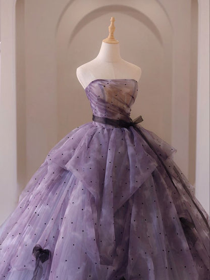 Dreamy Purple A-line Strapless Tulle Long Prom Dress Princess Dress TP2564