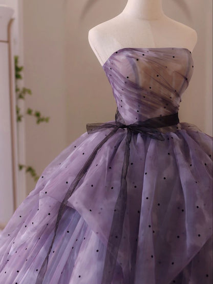 Dreamy Purple A-line Strapless Tulle Long Prom Dress Princess Dress TP2564