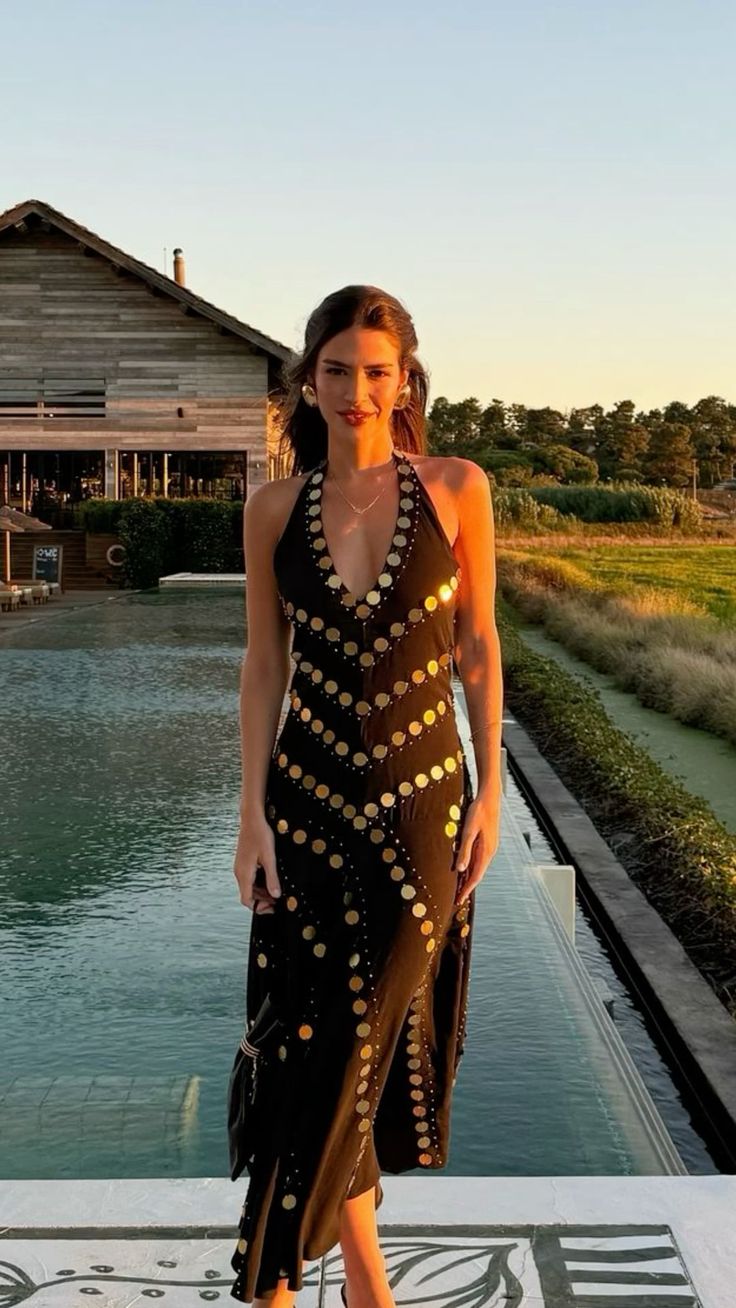 Elegant Black Halter Neck Sequined Backless Chiffon Long Prom Dress Evening Dress TP2571