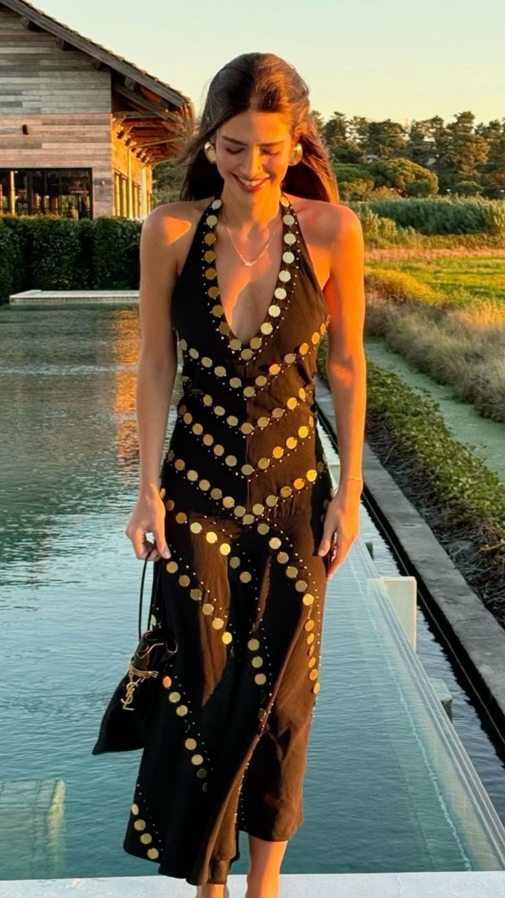 Elegant Black Halter Neck Sequined Backless Chiffon Long Prom Dress Evening Dress TP2571