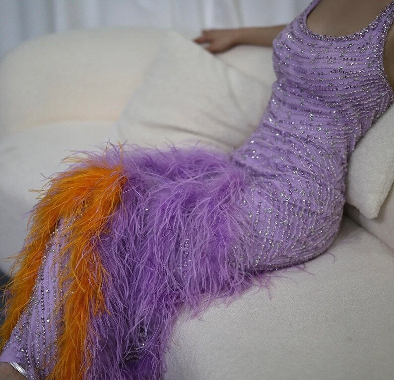 Shiny Purple Halter Neck Sleeveless Sequin Mermaid Prom Dress Evening Dress TP2573