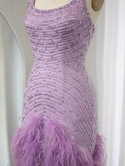 Shiny Purple Halter Neck Sleeveless Sequin Mermaid Prom Dress Evening Dress TP2573