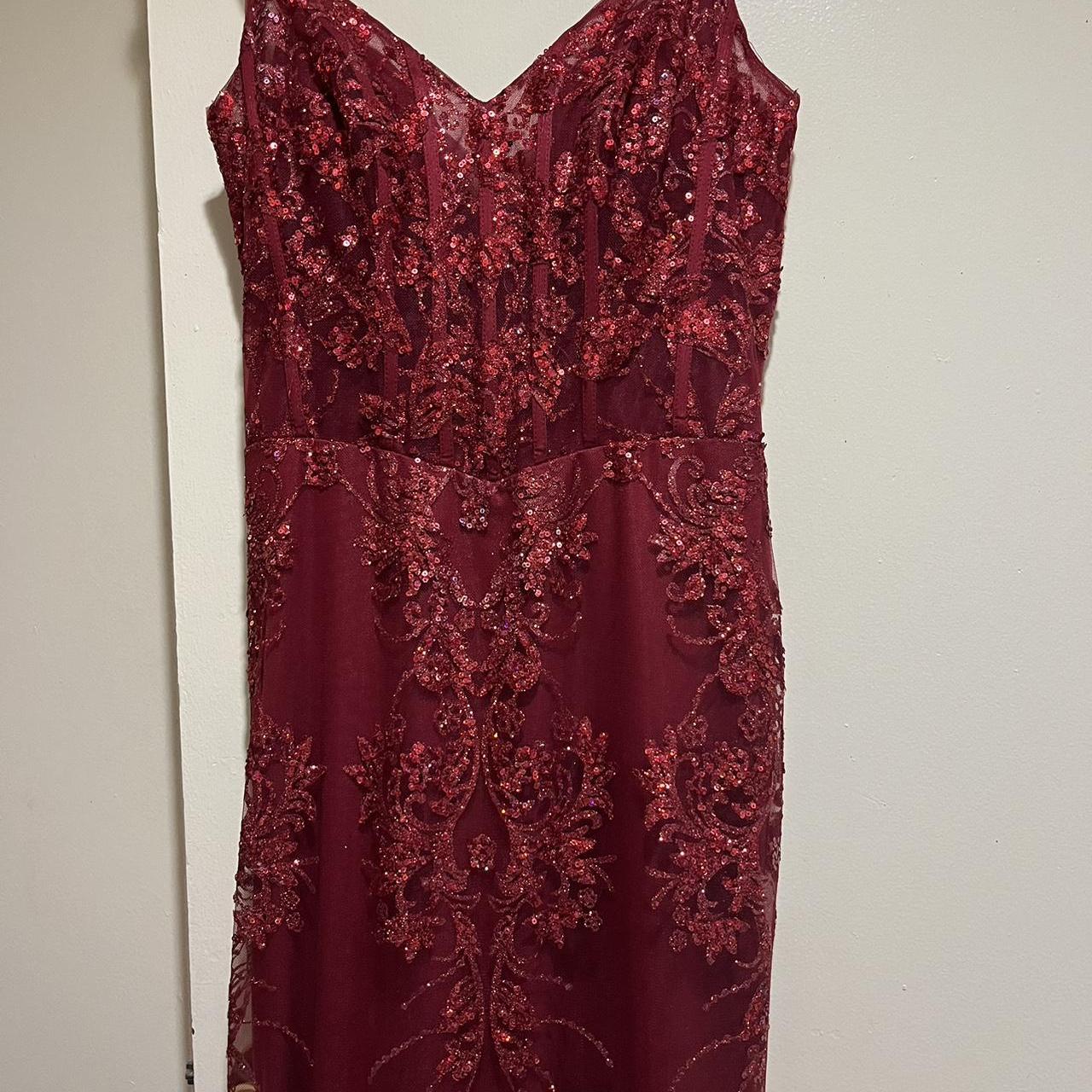 Sexy Burgundy Strapless V-Neck Mermaid Sequined Ball Gown Evening Dress TP2576