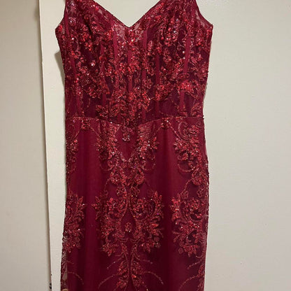 Sexy Burgundy Strapless V-Neck Mermaid Sequined Ball Gown Evening Dress TP2576