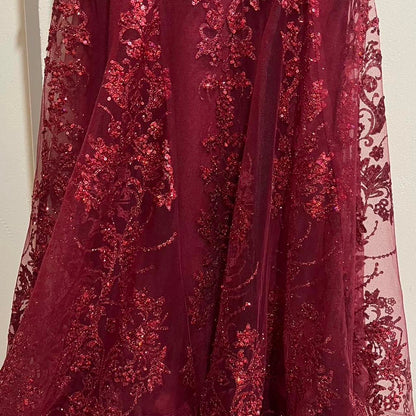 Sexy Burgundy Strapless V-Neck Mermaid Sequined Ball Gown Evening Dress TP2576