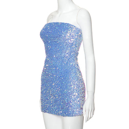 Shiny Blue Off Shoulder Sequin Bodycon Mermaid Mini Party Dress Homecoming Dress TP2591