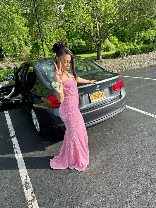 Sweetheart Pink Off Shoulder Mermaid Floor-length Prom Dress Evening Dress TP2598