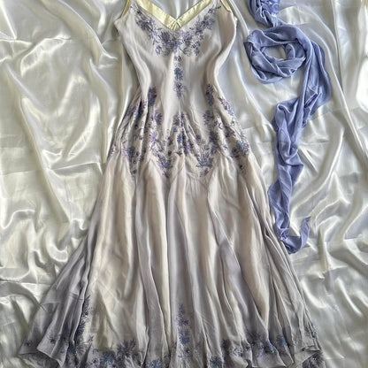 Vintage Strapless Sleeveless Beaded Chiffon Prom Dress Evening Dress TP2605