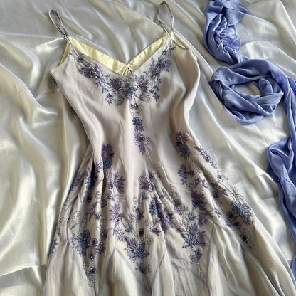 Vintage Strapless Sleeveless Beaded Chiffon Prom Dress Evening Dress TP2605