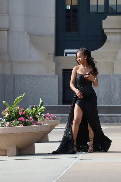 Sexy Black Sleeveless Slit Floor-Mounting Prom Dress Evening Dress TP2613