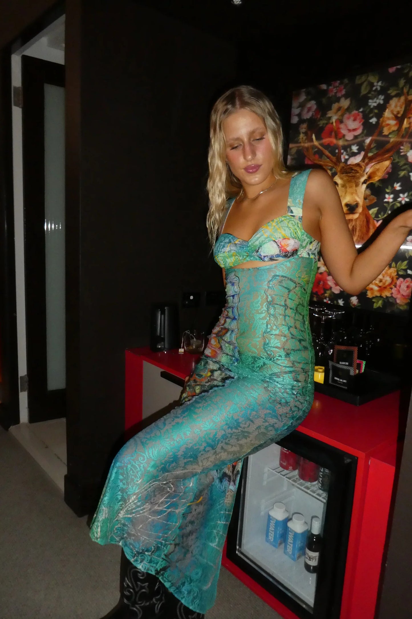 Chic Mermaid Print Sleeveless Long Prom Dress Evening Dress TP2618