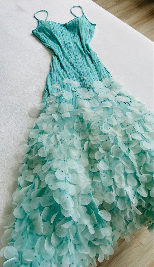 Beautiful Spaghetti Strap V Neck Beaded Backless Mermaid Floor Length Prom Dress Evening Dress TP2621