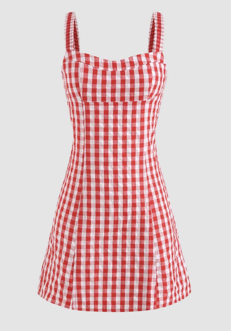 Cute Red Strap Plaid A-Line Mini Party Dress Homecoming Dress TP2645
