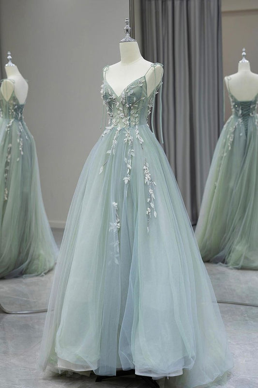 Beautiful A-line strapless V-neck  tulle long prom dress evening dress TP2678