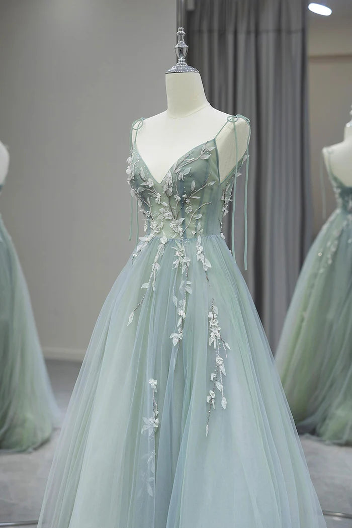 Beautiful A-line strapless V-neck  tulle long prom dress evening dress TP2678