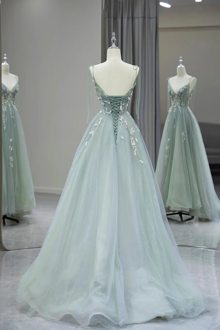 Beautiful A-line strapless V-neck  tulle long prom dress evening dress TP2678