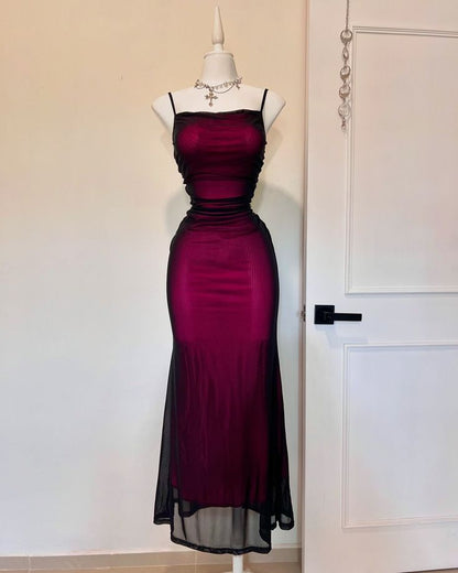 Sexy Burgundy Strapless Mermaid Tulle Long Prom Dress Evening Dress TP2681