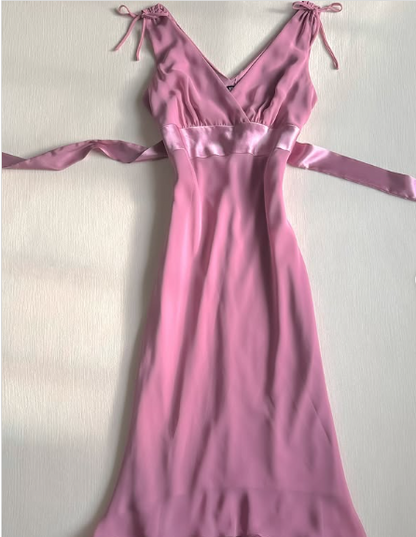 Pink V-neck Sleeveless A-Line Simple Prom Dress Evening Gown TP2684