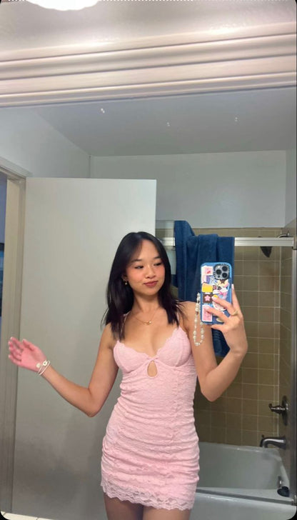 Sweet Pink Lace Halter Bodycon Backless Mini Party Dress Homecoming Dress TP2696