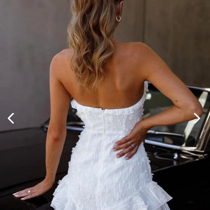 White Off Shoulder A-Line Mini Party Dress Homecoming Dress TP2708