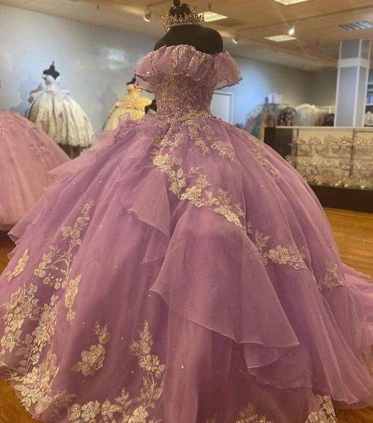 Fantasy Purple Off-Shoulder Tulle A-Line Prom Dress Evening Dress Birthday Dress TP2716