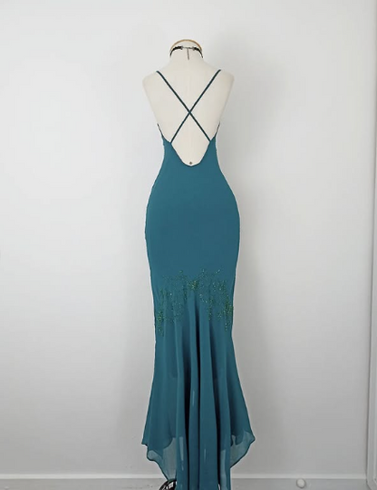 Vintage Strapless V-Neck Beaded Mermaid Chiffon Prom Dress Evening Dress TP2729