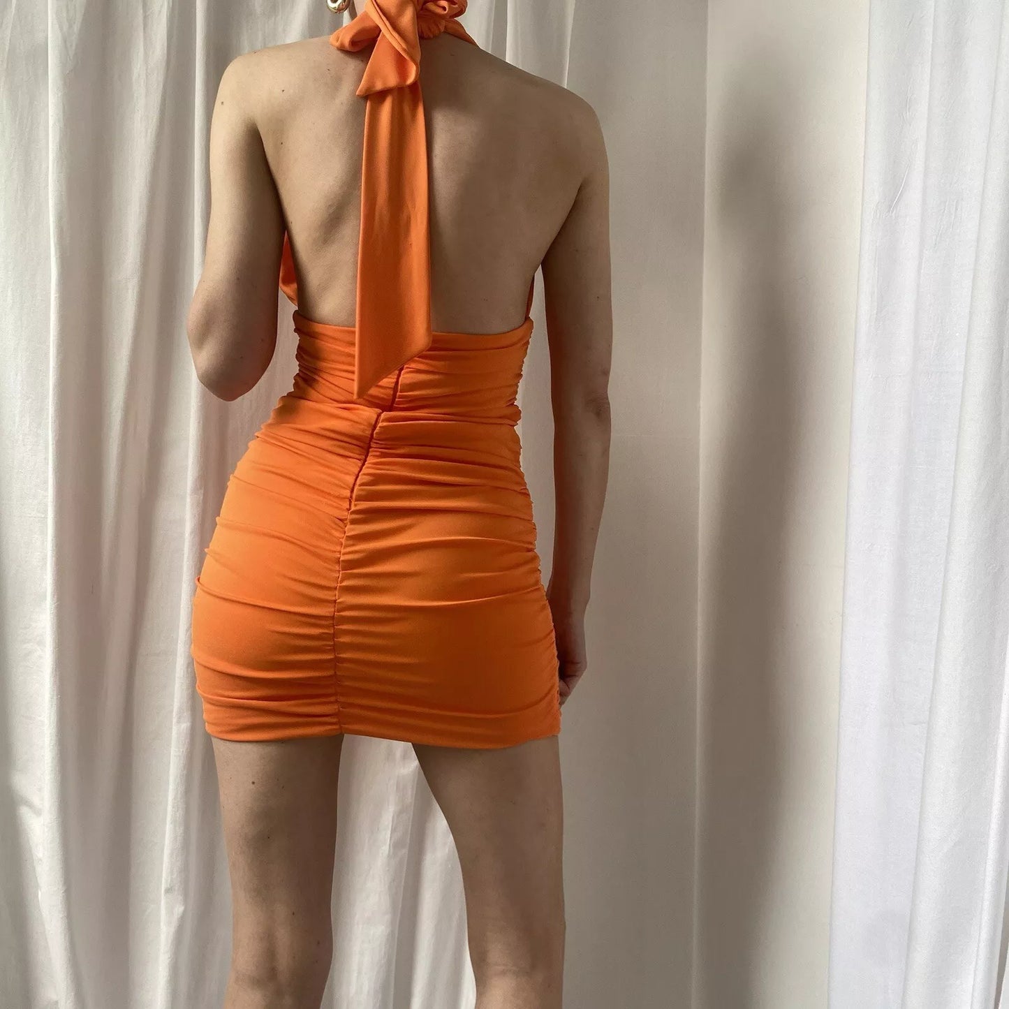 Sexy Orange Halter Neck Low Cut Backless Bodycon Mini Party Dress Homecoming Dress TP2735