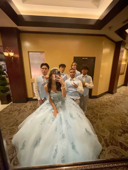 Beautiful Princess Dress Blue Off-the-shoulder Prom Dress A-line Floor-length Evening Dress TP2745