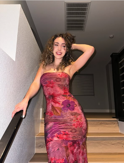 Sexy Strapless Printed Tube Top Bodycon Mermaid Long Prom Dress Evening Dress TP2750