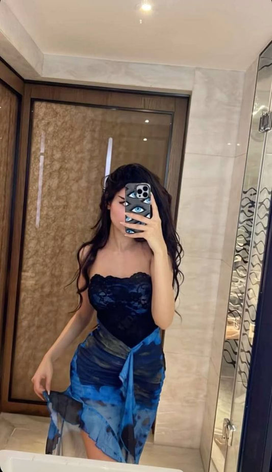 Sexy Rendered Blue Lace Off Shoulder Chiffon Ruffle Prom Dress Evening Dress TP2753
